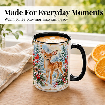 #pl[15oz|Black] Christmas Baby Deer Coffee Mug, Spotted Fawn Mug, Ceramic Cup