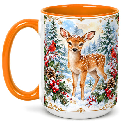 #pl[15oz|Orange] Christmas Baby Deer Coffee Mug, Spotted Fawn Mug, Ceramic Cup