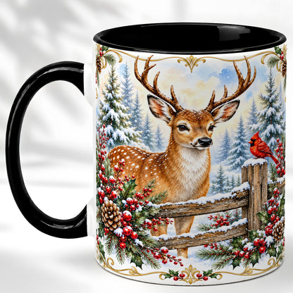 #pl[11oz|Black] Christmas Buck Coffee Mug, Antlered Winter Deer Mug, Ceramic Cup