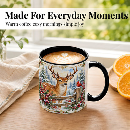 #pl[11oz|Black] Christmas Buck Coffee Mug, Antlered Winter Deer Mug, Ceramic Cup