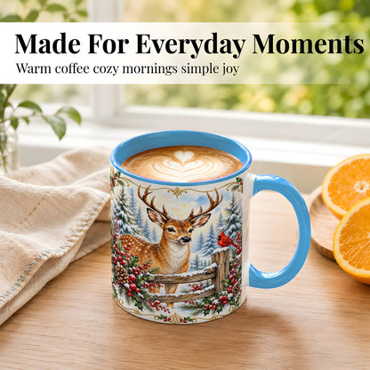 #pl[11oz|Blue] Christmas Buck Coffee Mug, Antlered Winter Deer Mug, Ceramic Cup