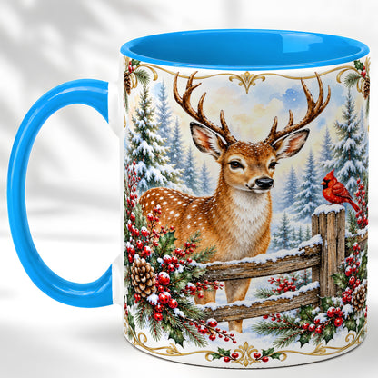 #pl[11oz|Blue] Christmas Buck Coffee Mug, Antlered Winter Deer Mug, Ceramic Cup
