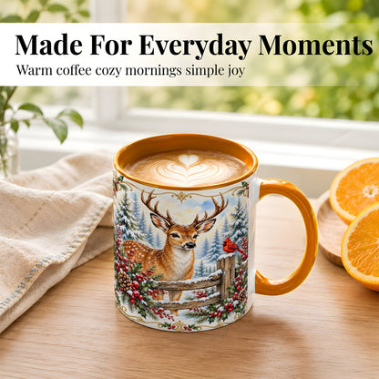 #pl[11oz|Orange] Christmas Buck Coffee Mug, Antlered Winter Deer Mug, Ceramic Cup