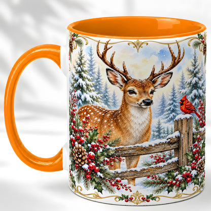 #pl[11oz|Orange] Christmas Buck Coffee Mug, Antlered Winter Deer Mug, Ceramic Cup