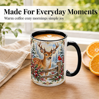 #pl[15oz|Black] Christmas Buck Coffee Mug, Antlered Winter Deer Mug, Ceramic Cup