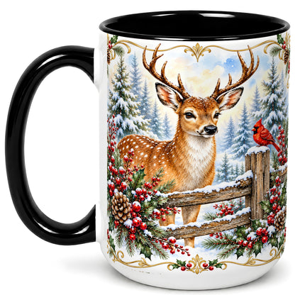 #pl[15oz|Black] Christmas Buck Coffee Mug, Antlered Winter Deer Mug, Ceramic Cup
