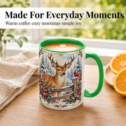 #pl[15oz|Green] Christmas Buck Coffee Mug, Antlered Winter Deer Mug, Ceramic Cup