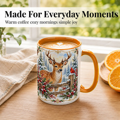 #pl[15oz|Orange] Christmas Buck Coffee Mug, Antlered Winter Deer Mug, Ceramic Cup