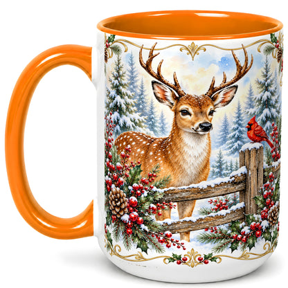 #pl[15oz|Orange] Christmas Buck Coffee Mug, Antlered Winter Deer Mug, Ceramic Cup