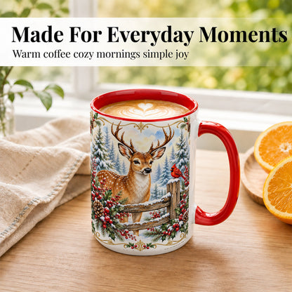 #pl[15oz|Red] Christmas Buck Coffee Mug, Antlered Winter Deer Mug, Ceramic Cup