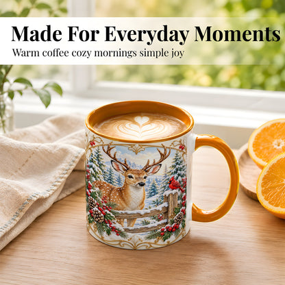 #pl[11oz|Orange] Christmas Deer Coffee Mug, Ornate Winter Buck Mug, Ceramic Cup