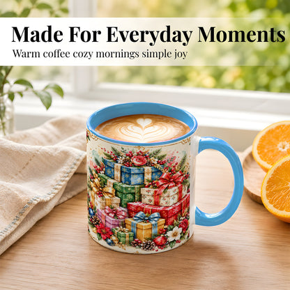#pl[11oz|Blue] Christmas Presents Coffee Mug, Winter Rose Floral Mug, Ceramic Cup