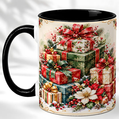 #pl[11oz|Black] Christmas Presents Coffee Mug, Holiday Gift Boxes Mug, Ceramic Cup