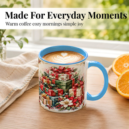 #pl[11oz|Blue] Christmas Presents Coffee Mug, Holiday Gift Boxes Mug, Ceramic Cup