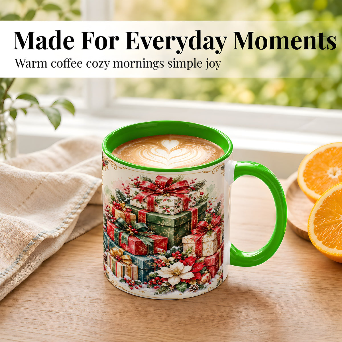 #pl[11oz|Green] Christmas Presents Coffee Mug, Holiday Gift Boxes Mug, Ceramic Cup