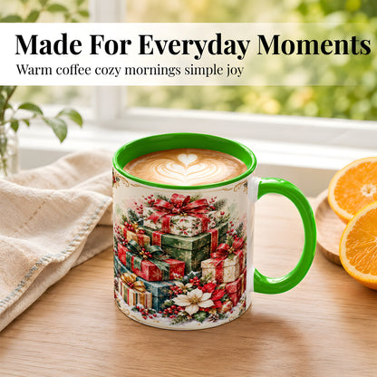 #pl[11oz|Green] Christmas Presents Coffee Mug, Holiday Gift Boxes Mug, Ceramic Cup