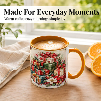 #pl[11oz|Orange] Christmas Presents Coffee Mug, Holiday Gift Boxes Mug, Ceramic Cup