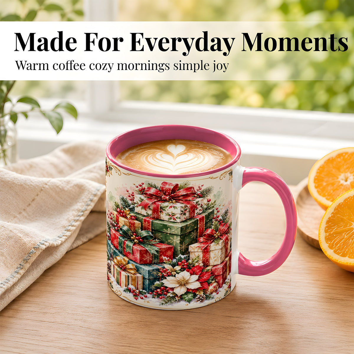 #pl[11oz|Pink] Christmas Presents Coffee Mug, Holiday Gift Boxes Mug, Ceramic Cup