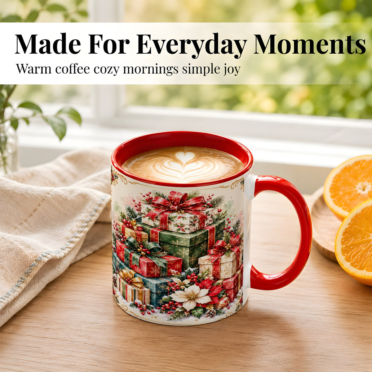 #pl[11oz|Red] Christmas Presents Coffee Mug, Holiday Gift Boxes Mug, Ceramic Cup