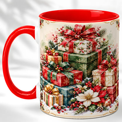 Christmas Presents Coffee Mug, Holiday Gift Boxes Mug, Ceramic Cup