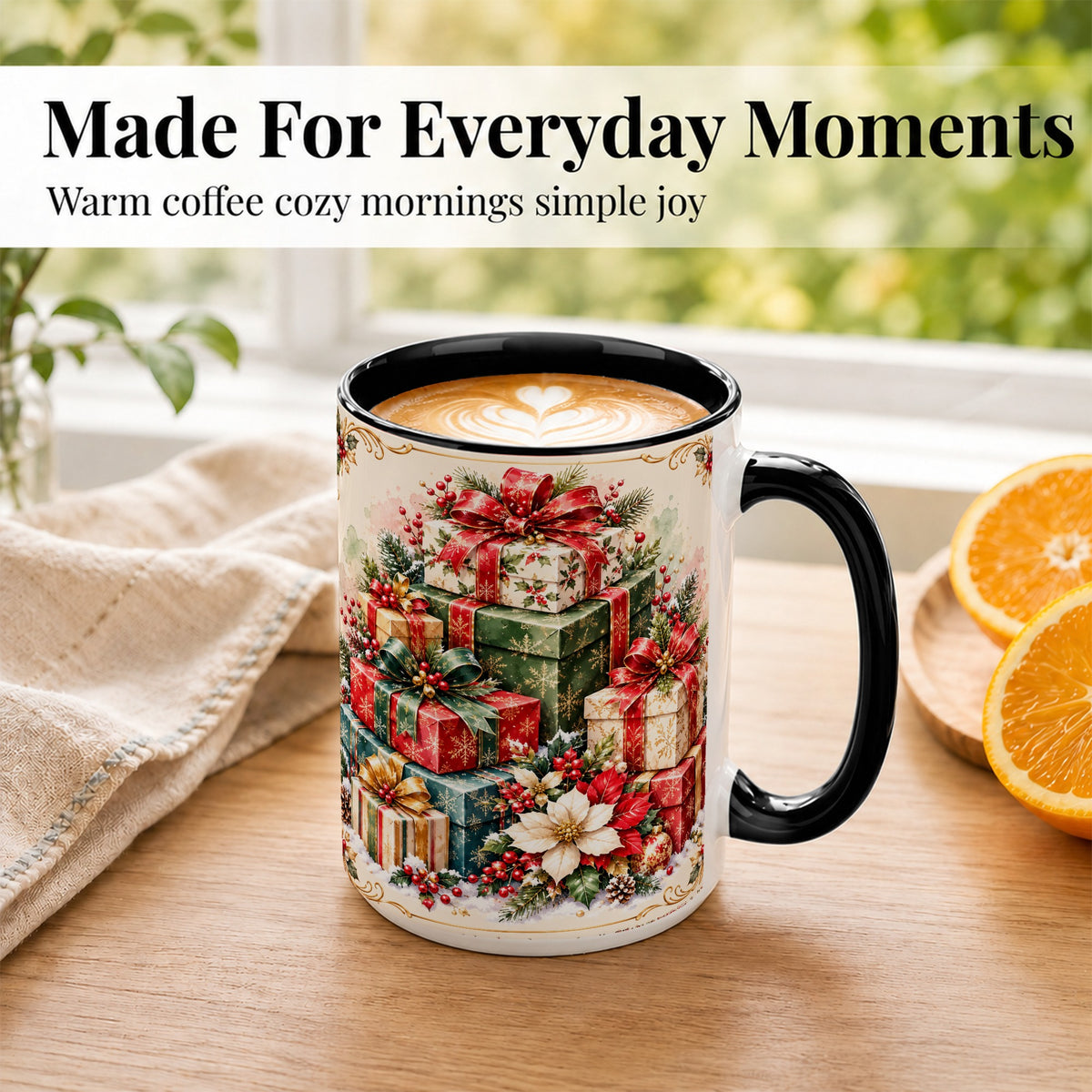 #pl[15oz|Black] Christmas Presents Coffee Mug, Holiday Gift Boxes Mug, Ceramic Cup