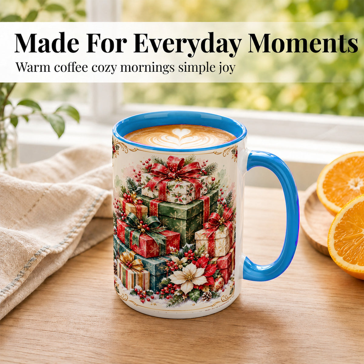 #pl[15oz|Blue] Christmas Presents Coffee Mug, Holiday Gift Boxes Mug, Ceramic Cup