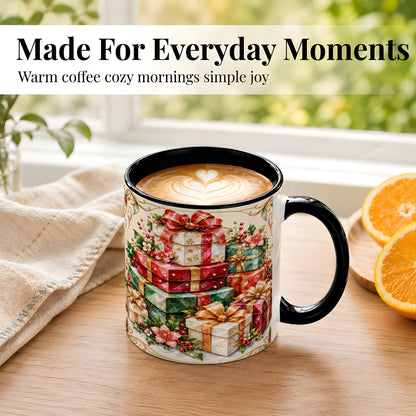 #pl[11oz|Black] Christmas Gift Boxes Coffee Mug, Jewel Style Holiday Mug, Ceramic Cup