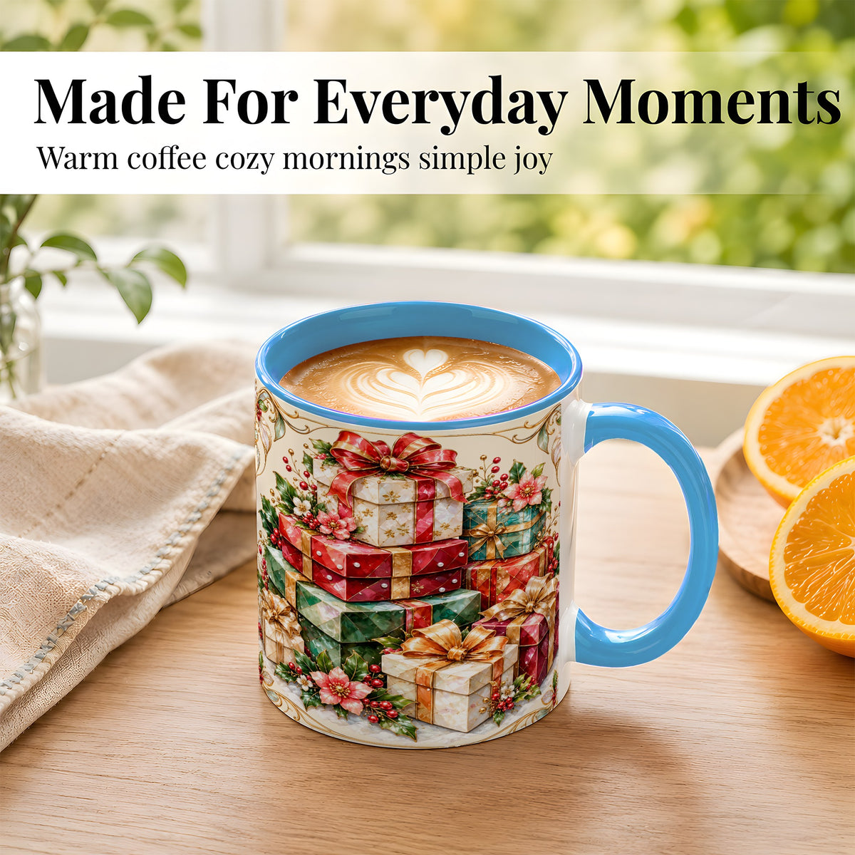 #pl[11oz|Blue] Christmas Gift Boxes Coffee Mug, Jewel Style Holiday Mug, Ceramic Cup