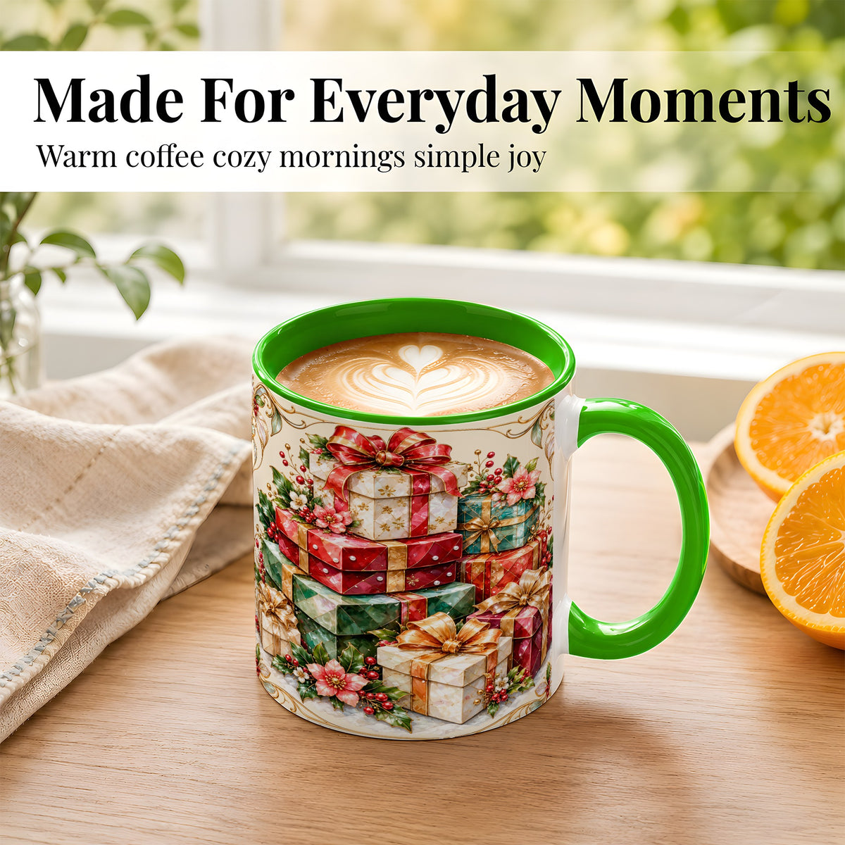 #pl[11oz|Green] Christmas Gift Boxes Coffee Mug, Jewel Style Holiday Mug, Ceramic Cup