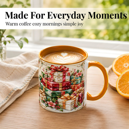 #pl[11oz|Orange] Christmas Gift Boxes Coffee Mug, Jewel Style Holiday Mug, Ceramic Cup