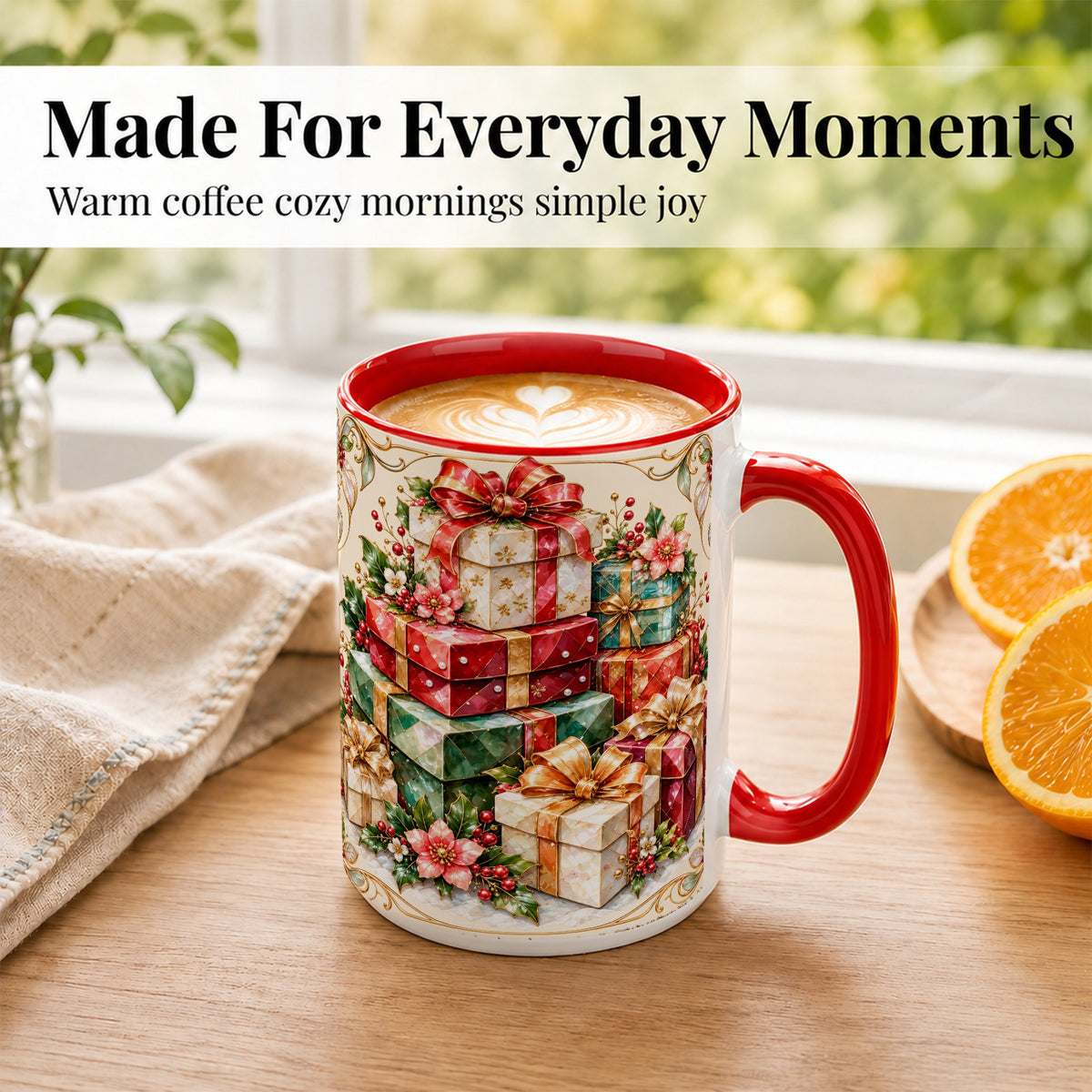 #pl[15oz|Red] Christmas Gift Boxes Coffee Mug, Jewel Style Holiday Mug, Ceramic Cup