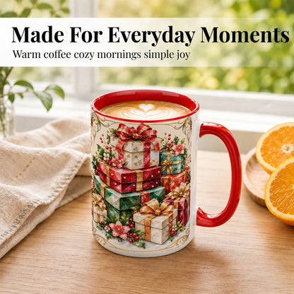 #pl[15oz|Red] Christmas Gift Boxes Coffee Mug, Jewel Style Holiday Mug, Ceramic Cup