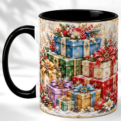 #pl[11oz|Black] Sparkling Christmas Gifts Coffee Mug, Snowflake Presents Mug, Ceramic Cup