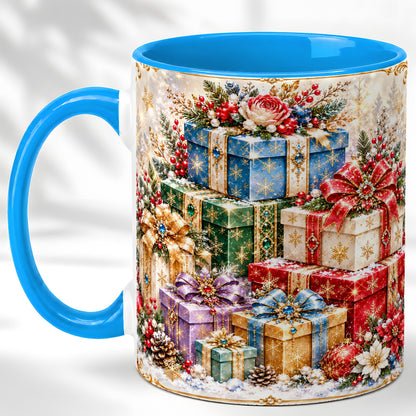 #pl[11oz|Blue] Sparkling Christmas Gifts Coffee Mug, Snowflake Presents Mug, Ceramic Cup