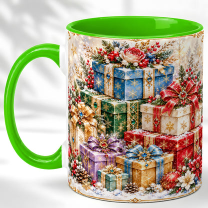 #pl[11oz|Green] Sparkling Christmas Gifts Coffee Mug, Snowflake Presents Mug, Ceramic Cup