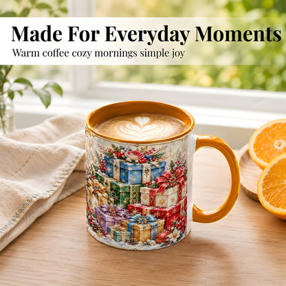 #pl[11oz|Orange] Sparkling Christmas Gifts Coffee Mug, Snowflake Presents Mug, Ceramic Cup