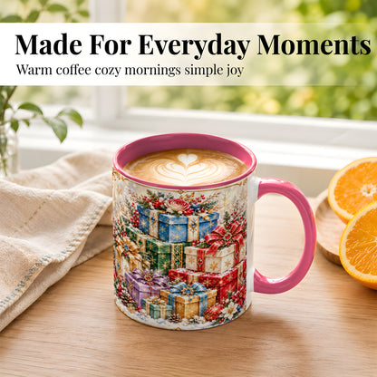 #pl[11oz|Pink] Sparkling Christmas Gifts Coffee Mug, Snowflake Presents Mug, Ceramic Cup