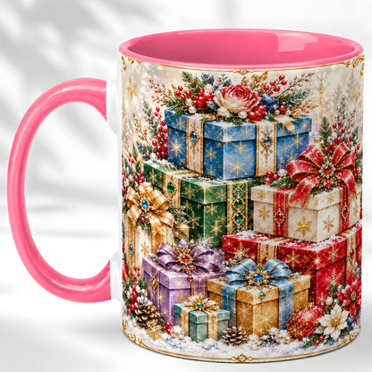 #pl[11oz|Pink] Sparkling Christmas Gifts Coffee Mug, Snowflake Presents Mug, Ceramic Cup