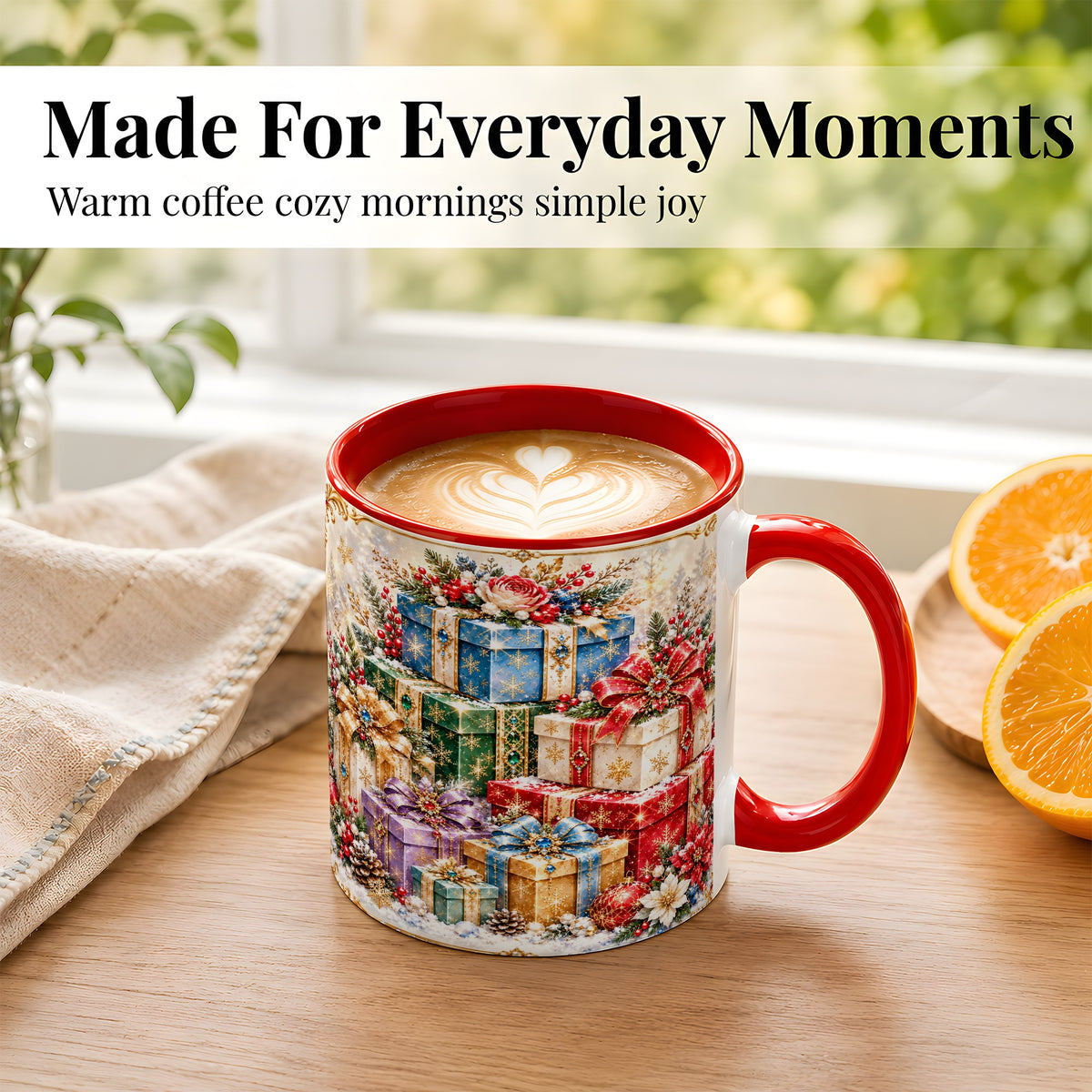 #pl[11oz|Red] Sparkling Christmas Gifts Coffee Mug, Snowflake Presents Mug, Ceramic Cup