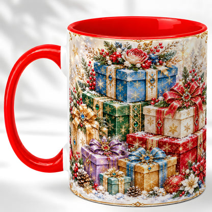 Sparkling Christmas Gifts Coffee Mug, Snowflake Presents Mug, Ceramic Cup