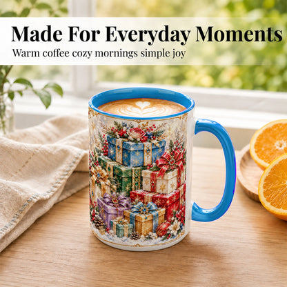 #pl[15oz|Blue] Sparkling Christmas Gifts Coffee Mug, Snowflake Presents Mug, Ceramic Cup