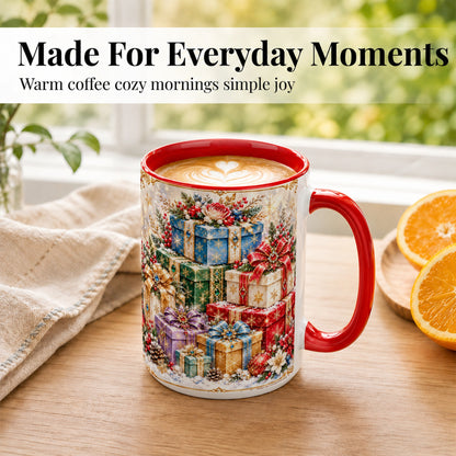 #pl[15oz|Red] Sparkling Christmas Gifts Coffee Mug, Snowflake Presents Mug, Ceramic Cup