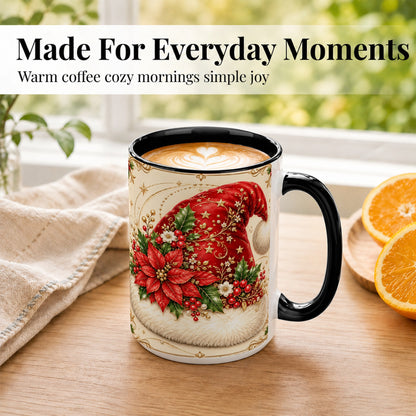 #pl[15oz|Black] Santa Hat Coffee Mug, Christmas Poinsettia Floral Mug, Ceramic Cup