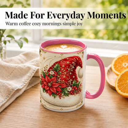 #pl[15oz|Pink] Santa Hat Coffee Mug, Christmas Poinsettia Floral Mug, Ceramic Cup
