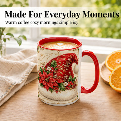 #pl[15oz|Red] Santa Hat Coffee Mug, Christmas Poinsettia Floral Mug, Ceramic Cup