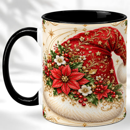 #pl[11oz|Black] Ornate Santa Hat Coffee Mug, Christmas Floral Holiday Mug, Ceramic Cup