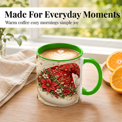 #pl[11oz|Green] Ornate Santa Hat Coffee Mug, Christmas Floral Holiday Mug, Ceramic Cup