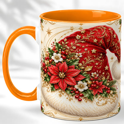 #pl[11oz|Orange] Ornate Santa Hat Coffee Mug, Christmas Floral Holiday Mug, Ceramic Cup