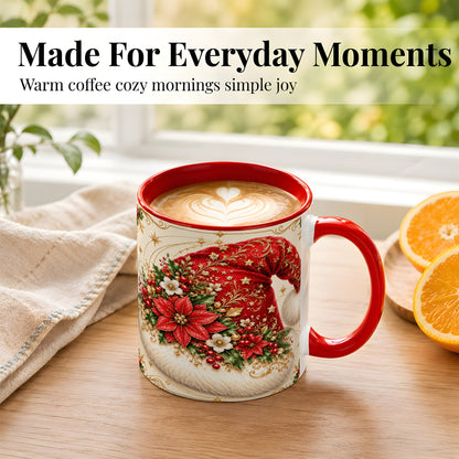#pl[11oz|Red] Ornate Santa Hat Coffee Mug, Christmas Floral Holiday Mug, Ceramic Cup