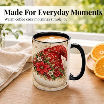 #pl[15oz|Black] Ornate Santa Hat Coffee Mug, Christmas Floral Holiday Mug, Ceramic Cup